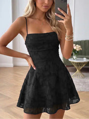 Floral Chiffon A Line Princess Mini Homecoming Dress with Spaghetti Straps Sleeveless
