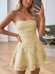 Floral Chiffon A Line Princess Mini Homecoming Dress with Spaghetti Straps Sleeveless