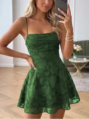 Floral Chiffon A Line Princess Mini Homecoming Dress with Spaghetti Straps Sleeveless