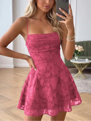Floral Chiffon A Line Princess Mini Homecoming Dress with Spaghetti Straps Sleeveless