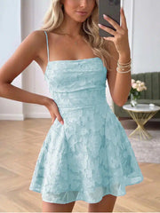 Floral Chiffon A Line Princess Mini Homecoming Dress with Spaghetti Straps Sleeveless