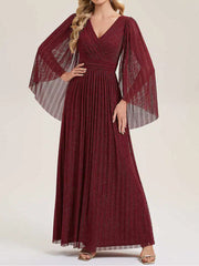 Glittery Empire Waist Batwing Sleeve Mother of the Bride Formal Dress
