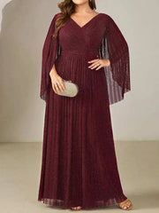Glittery Empire Waist Batwing Sleeve Mother of the Bride Formal Dress
