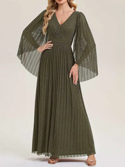 Glittery Empire Waist Batwing Sleeve Mother of the Bride Formal Dress