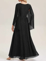 Glittery Empire Waist Batwing Sleeve Mother of the Bride Formal Dress