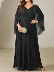 Glittery Empire Waist Batwing Sleeve Mother of the Bride Formal Dress