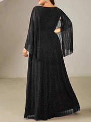 Glittery Empire Waist Batwing Sleeve Mother of the Bride Formal Dress