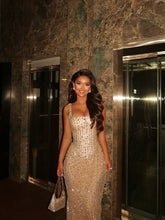 Square Neck Sleeveless Beaded Mermaid Prom Dress