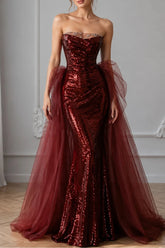 Strapless Mermaid Sequins Tulle Prom Dress