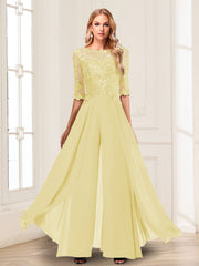 Chiffon Floor Length Half Sleeves Scoop Neck Mother of the Bride Pantsuit
