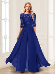 Chiffon Floor Length Half Sleeves Scoop Neck Mother of the Bride Pantsuit