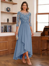 3/4 Sleeve Scoop Neck Mother of the Bride Dress A Line Princess Ankle Length with Lace Appliques