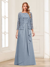Lace Chiffon Square Neck 3/4 Sleeve Two Piece Mother of the Bride Dress with Appliques and Jacket