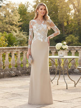 Sheath Column Scoop Neck Long Sleeve Floor Length Lace Mother of the Bride Dress