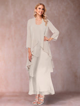 A Line Princess Scoop 3/4 Sleeve Two Piece Mother of the Bride Dress with Ruffles and Jacket