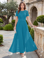 Mother of the Bride A-Line Scoop Short Sleeves Jumpsuit with Appliques