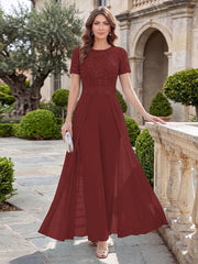 Mother of the Bride A-Line Scoop Short Sleeves Jumpsuit with Appliques