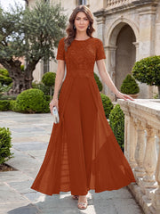 Mother of the Bride A-Line Scoop Short Sleeves Jumpsuit with Appliques