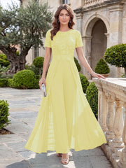 Mother of the Bride A-Line Scoop Short Sleeves Jumpsuit with Appliques