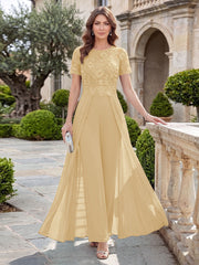 Mother of the Bride A-Line Scoop Short Sleeves Jumpsuit with Appliques