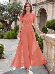 Mother of the Bride A-Line Scoop Short Sleeves Jumpsuit with Appliques