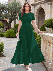 Mother of the Bride A-Line Scoop Short Sleeves Jumpsuit with Appliques