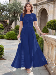 Mother of the Bride A-Line Scoop Short Sleeves Jumpsuit with Appliques