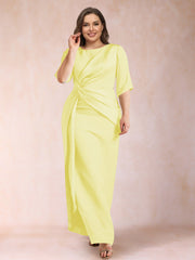 Mother of the Bride Sheath Column Scoop Half Sleeves Plus Size Dress with Ruched Details