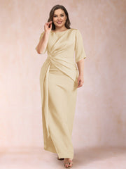 Mother of the Bride Sheath Column Scoop Half Sleeves Plus Size Dress with Ruched Details