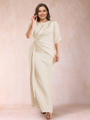 Mother of the Bride Sheath Column Scoop Half Sleeves Plus Size Dress with Ruched Details
