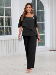 Mother of the Bride Two Pieces Beading Chiffon Pantsuit
