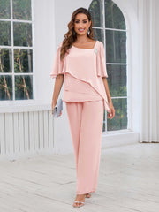 Mother of the Bride Two Pieces Beading Chiffon Pantsuit