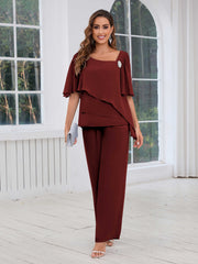Mother of the Bride Two Pieces Beading Chiffon Pantsuit