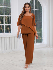 Mother of the Bride Two Pieces Beading Chiffon Pantsuit