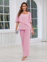 Mother of the Bride Two Pieces Beading Chiffon Pantsuit