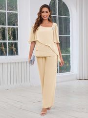 Mother of the Bride Two Pieces Beading Chiffon Pantsuit