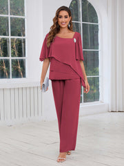Mother of the Bride Two Pieces Beading Chiffon Pantsuit
