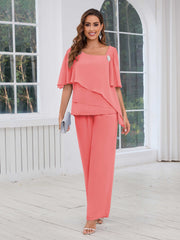 Mother of the Bride Two Pieces Beading Chiffon Pantsuit