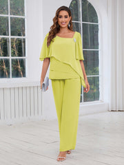 Mother of the Bride Two Pieces Beading Chiffon Pantsuit