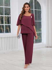 Mother of the Bride Two Pieces Beading Chiffon Pantsuit