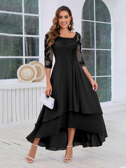Mother of the Bride A-Line Half Sleeves Appliques High-Low Dress