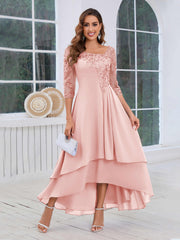 Mother of the Bride A-Line Half Sleeves Appliques High-Low Dress