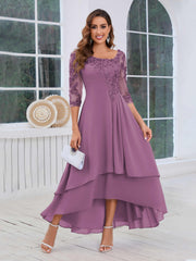 Mother of the Bride A-Line Half Sleeves Appliques High-Low Dress