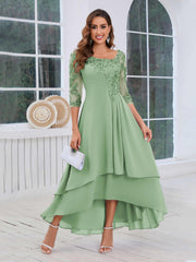 Mother of the Bride A-Line Half Sleeves Appliques High-Low Dress