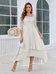 Mother of the Bride A-Line Half Sleeves Appliques High-Low Dress