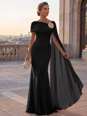 Mother of the Bride Sheath One Shoulder Rhinestone Sweep Train Chiffon Corset Dress