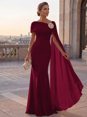 Mother of the Bride Sheath One Shoulder Rhinestone Sweep Train Chiffon Corset Dress