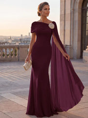 Mother of the Bride Sheath One Shoulder Rhinestone Sweep Train Chiffon Corset Dress