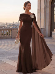 Mother of the Bride Sheath One Shoulder Rhinestone Sweep Train Chiffon Corset Dress
