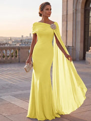 Mother of the Bride Sheath One Shoulder Rhinestone Sweep Train Chiffon Corset Dress